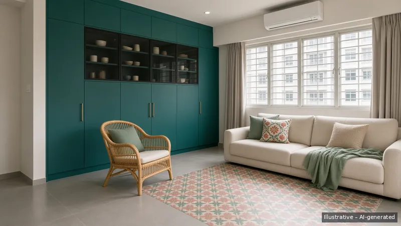 Living room — Teal Kebaya, HDB 5-room (illustrative)