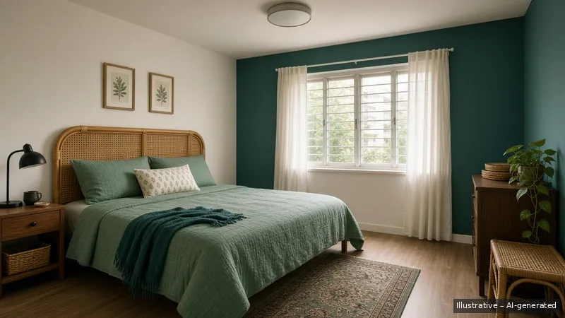 Bedroom — Teal Kebaya, HDB 5-room (illustrative)