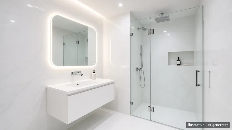 Master bath — Tech Minimal, Condo (illustrative)