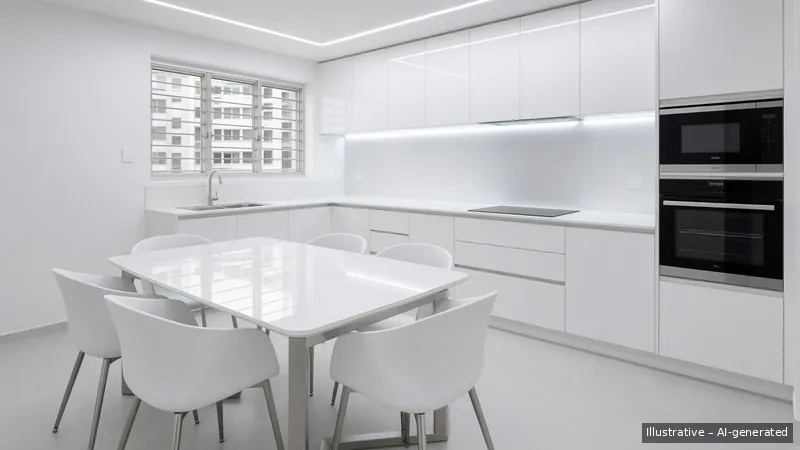 Kitchen and dining — Tech Minimal (illustrative)
