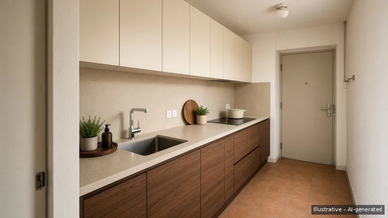 Kitchen — Terracotta Day, HDB 3-room (illustrative)