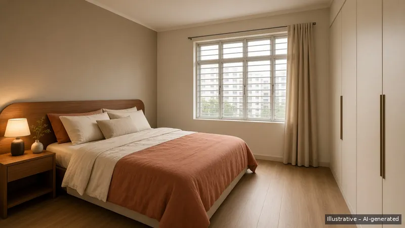 Bedroom — Terracotta Day, HDB 3-room (illustrative)