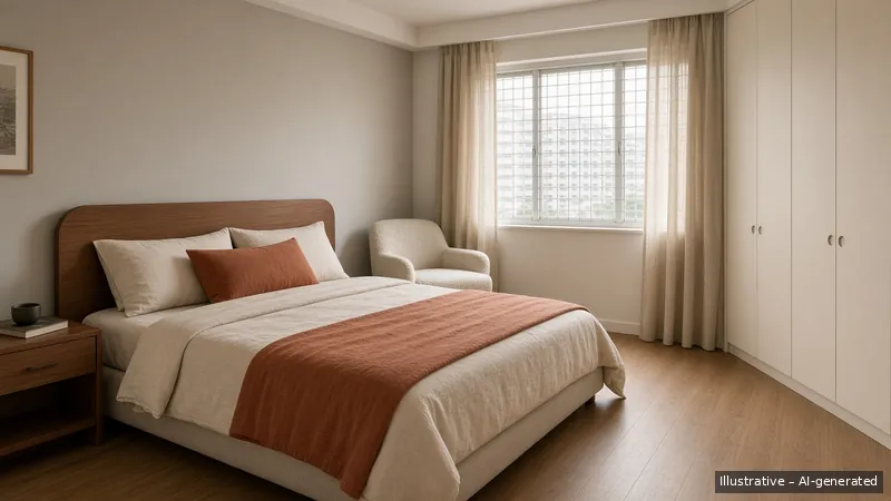 Master bedroom — Terracotta Day, HDB 5-room (illustrative)