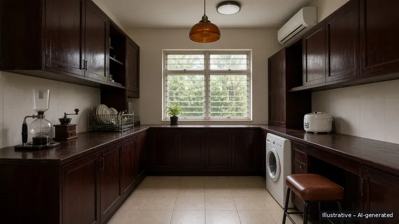 Galley kitchen — Tokyo Kissaten, HDB 3-room (illustrative)