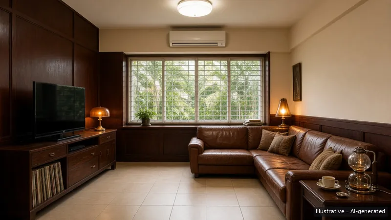 Living — Tokyo Kissaten, HDB 5-room (illustrative)