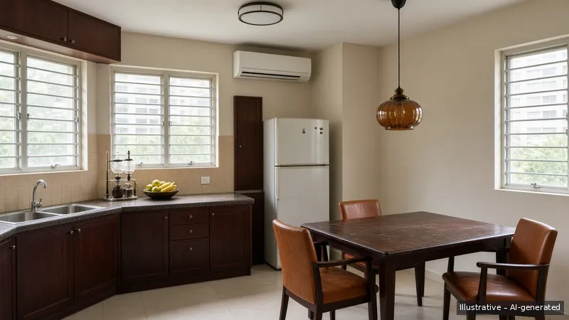 Kitchen and dining — Tokyo Kissaten, HDB 5-room (illustrative)