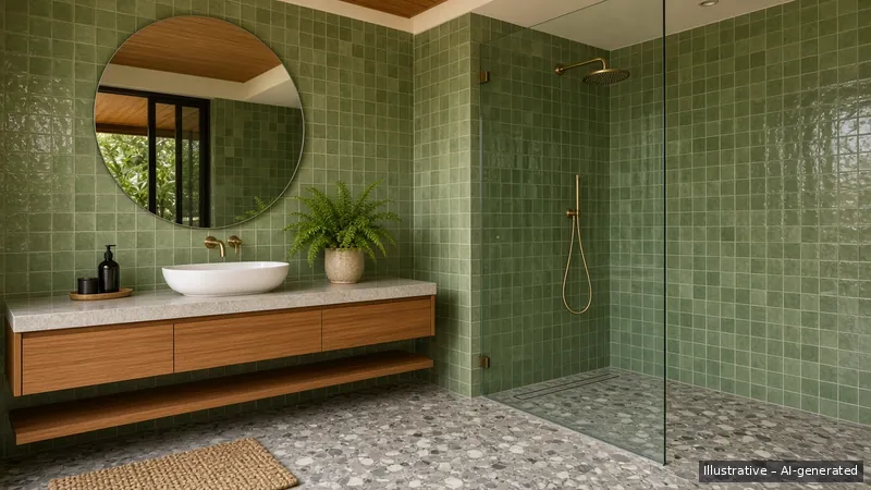 Master bath — Tropical Modernist, Condo (illustrative)