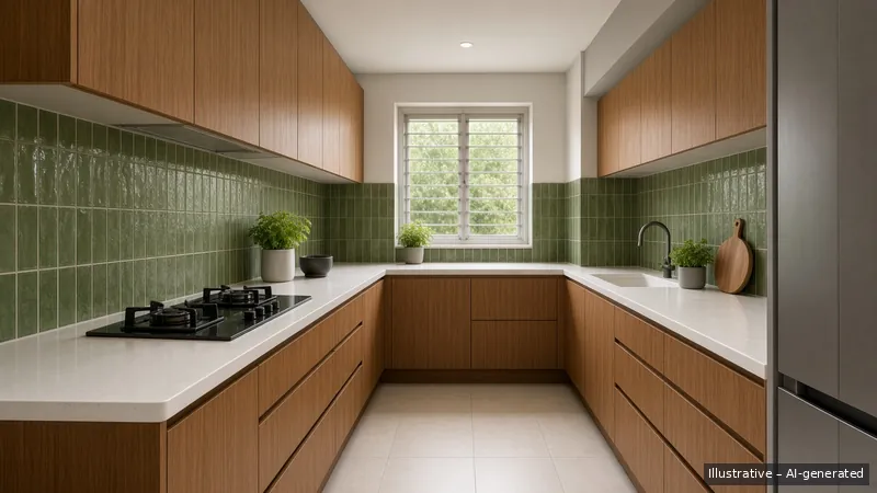 Galley kitchen — Tropical Modernist (illustrative)