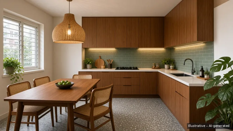 Kitchen and dining — Tropical Modernist, HDB 5-room (illustrative)