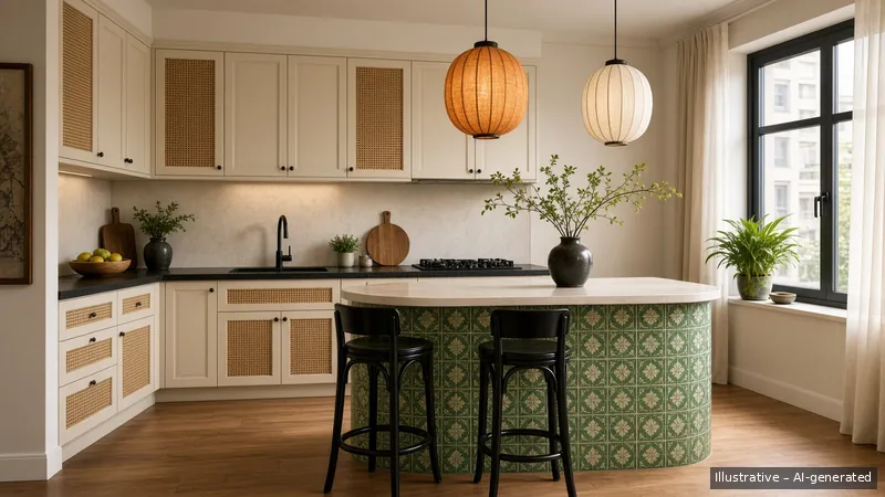 Kitchen island — Vietnamese Indochine, Condo (illustrative)
