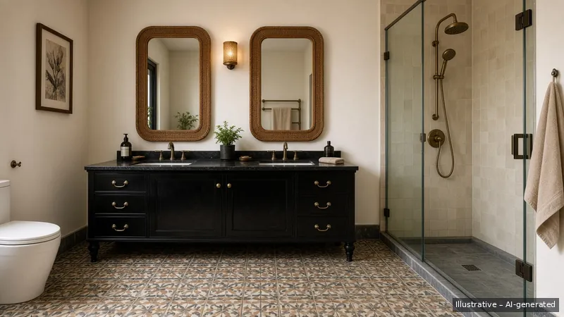 Master bath — Vietnamese Indochine, Condo (illustrative)