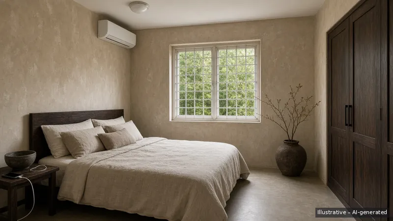Bedroom — Wabi-Sabi Earth, HDB 3-room (illustrative)