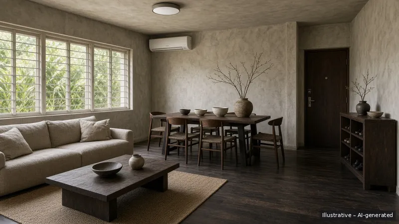 Living and dining — Wabi-Sabi Earth (illustrative)
