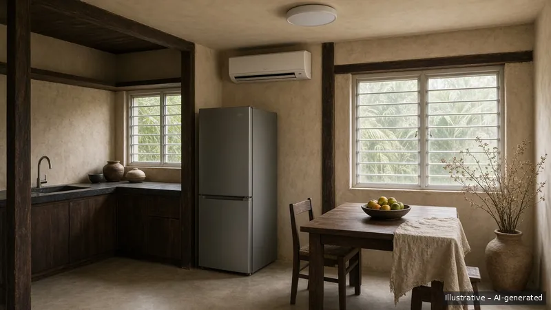 Kitchen and dining — Wabi-Sabi Earth, HDB 5-room (illustrative)