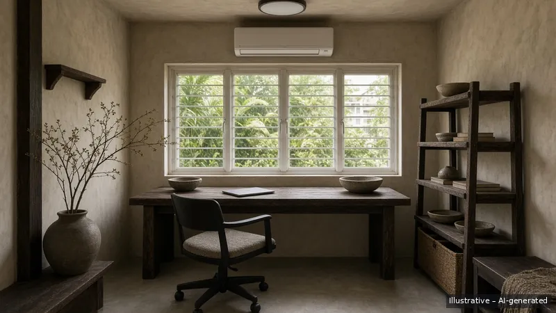 Study — Wabi-Sabi Earth, HDB 5-room (illustrative)